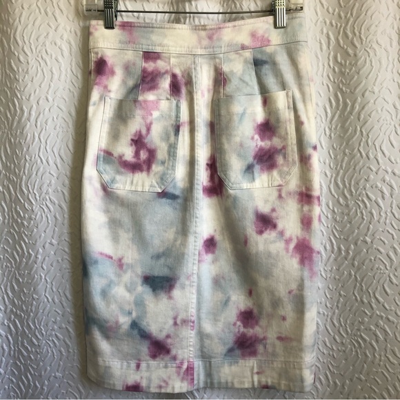 Anthropologie Kimmie Tie-Dye Tulip Denim Wrap Closure Button-Up Skirt - Picture 6 of 16